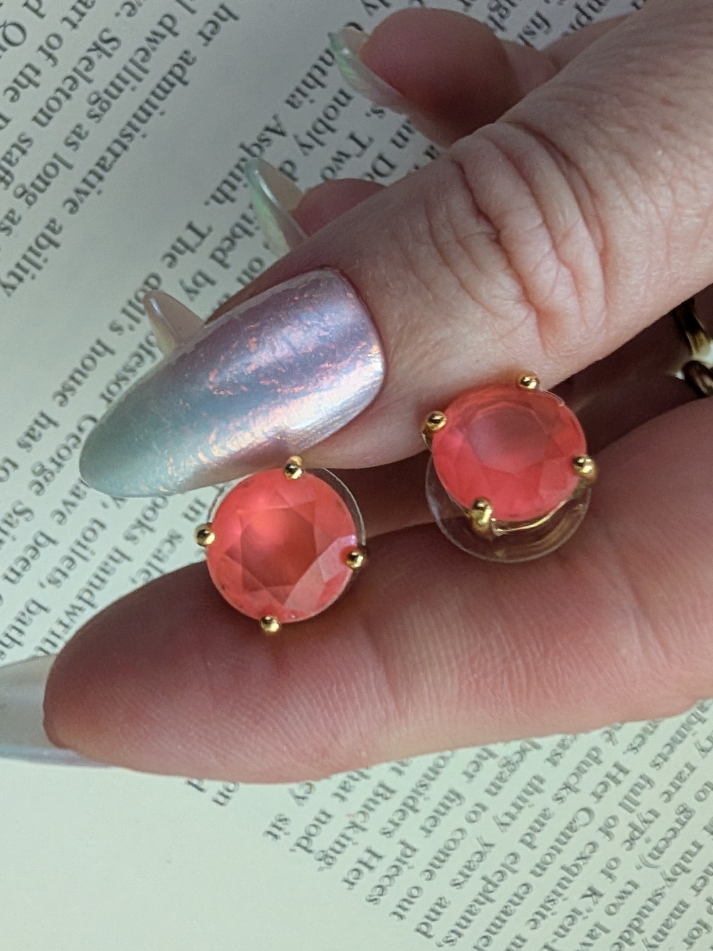 Gold Prong Coral Pink Faceted Stud Earrings - Women Jewelry